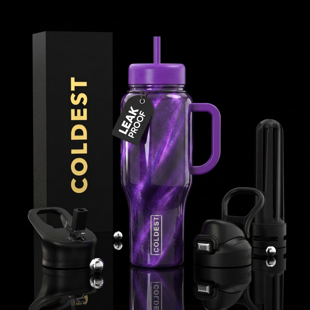 Purple cateye water bottle design