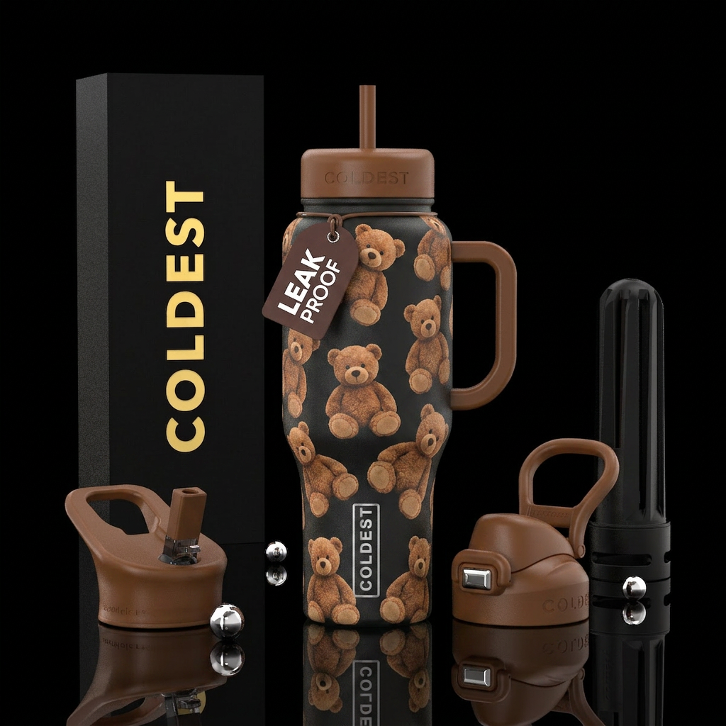 Cute brown teddy bears water bottle design