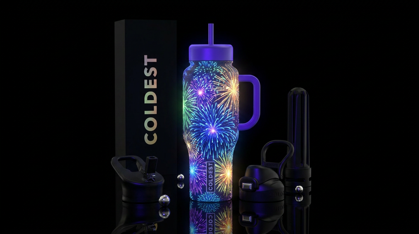 Glow in the dark fireworks water bottle design