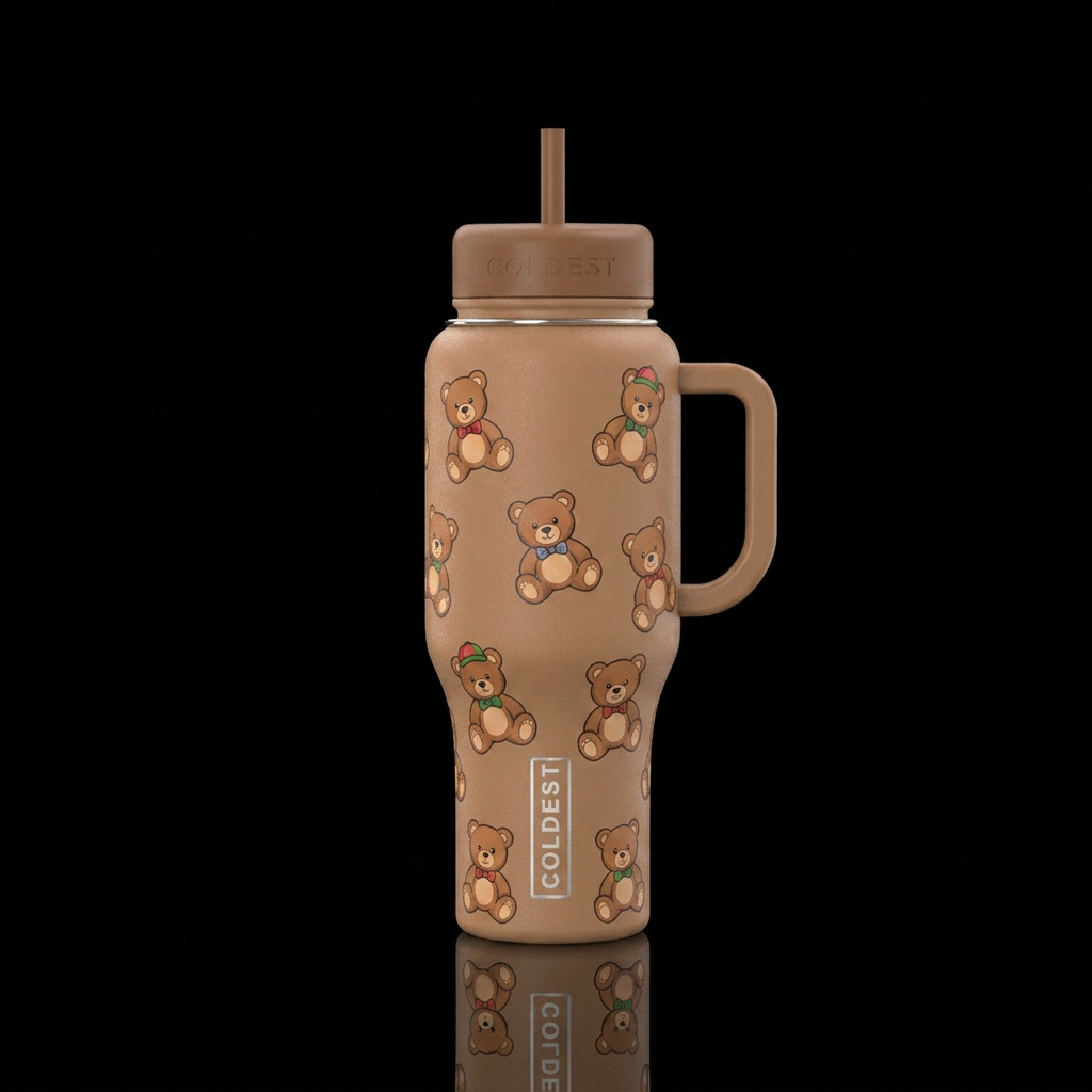 Cute brown teddy bears water bottle design