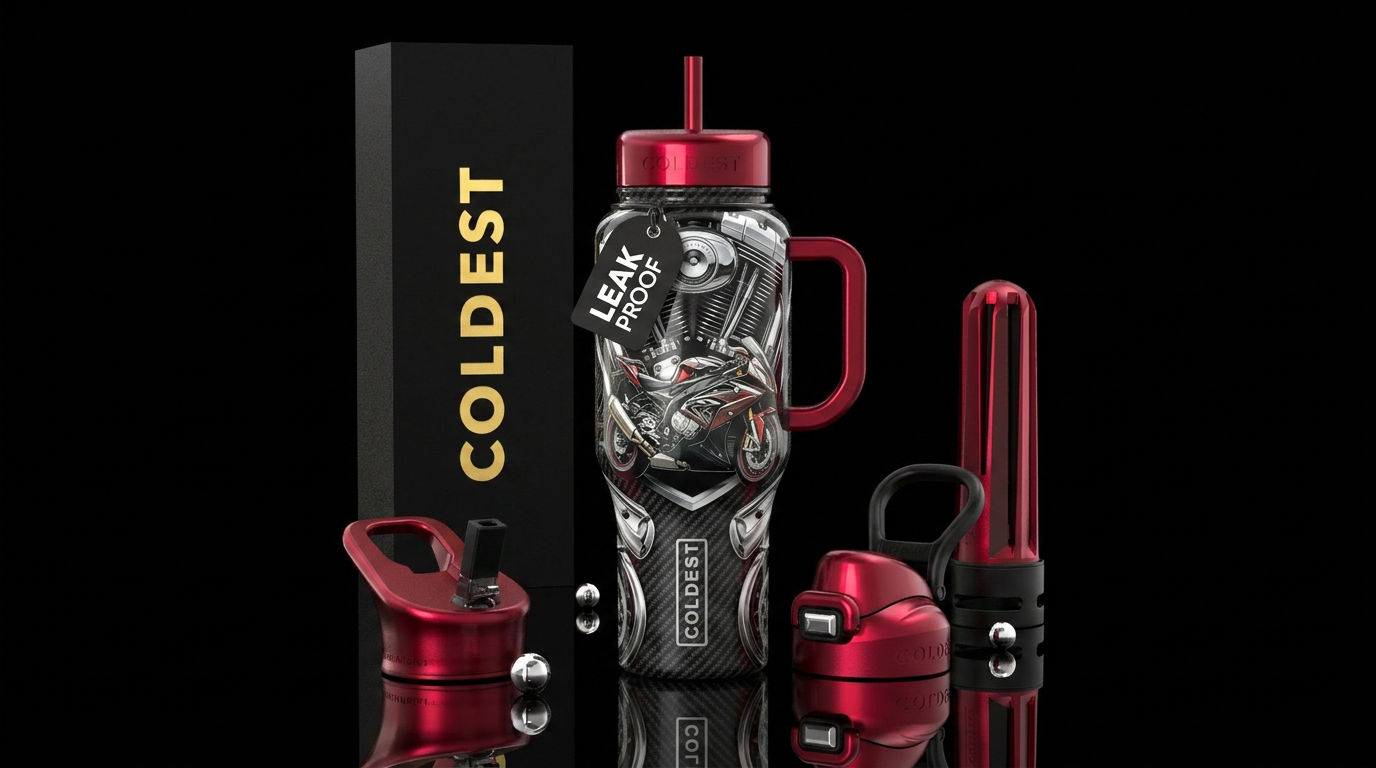 motorcycle themed water bottle design