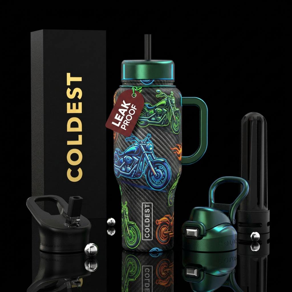 motorcycle themed water bottle design