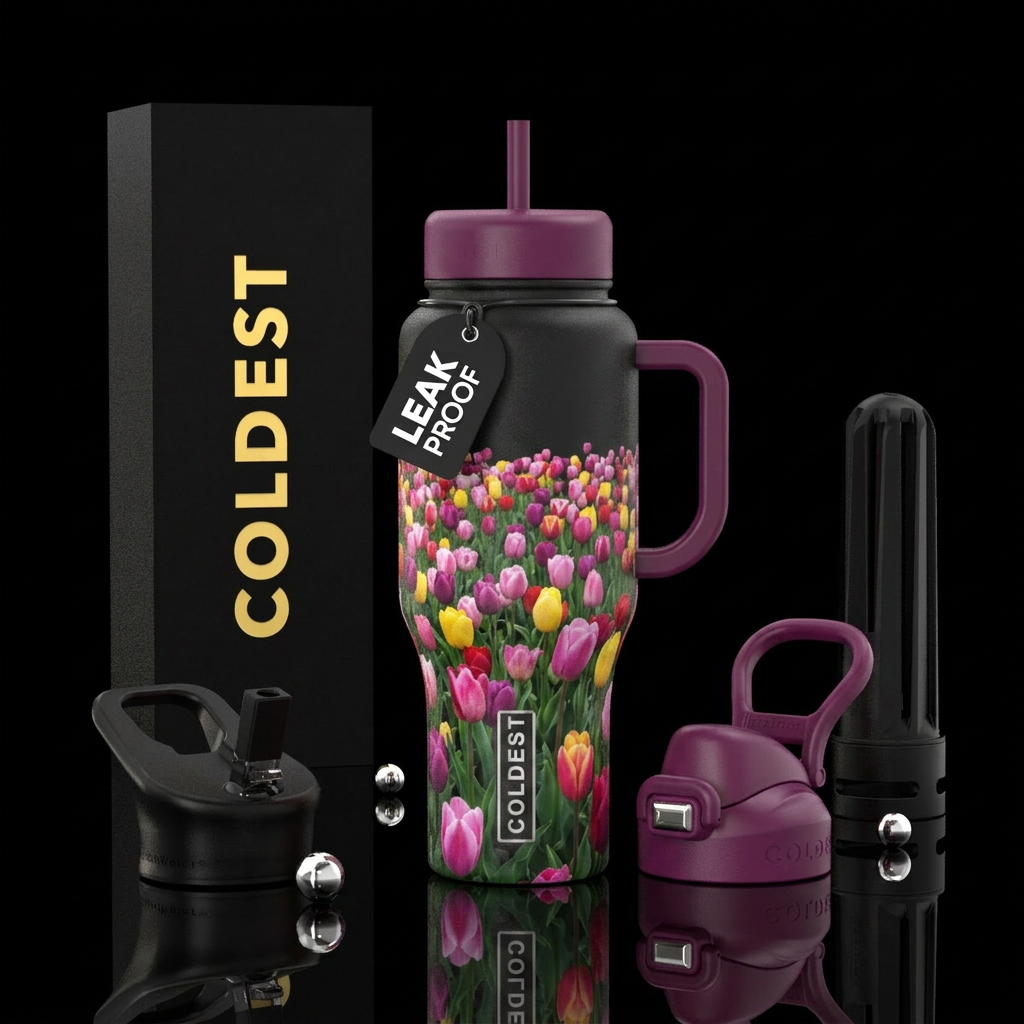 field of tulips water bottle design