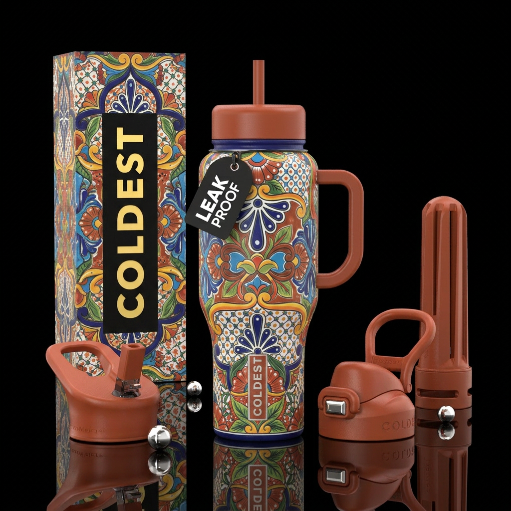 handpainted tiles water bottle design