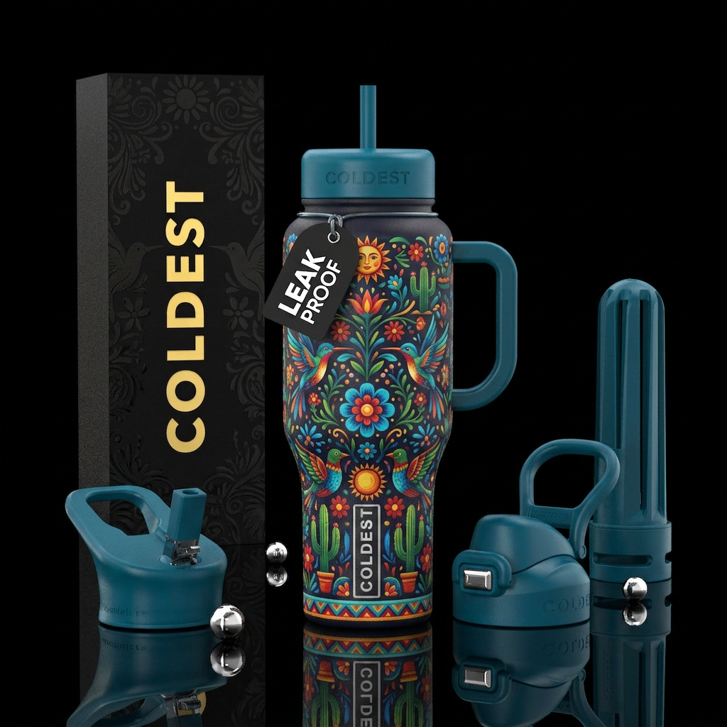 Mexican art water bottle design
