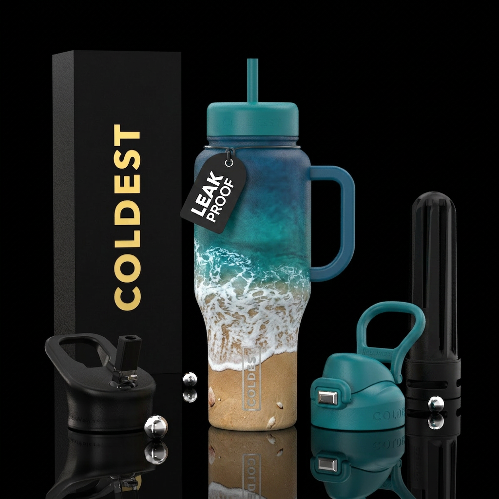 Ocean tide on the sand water bottle design