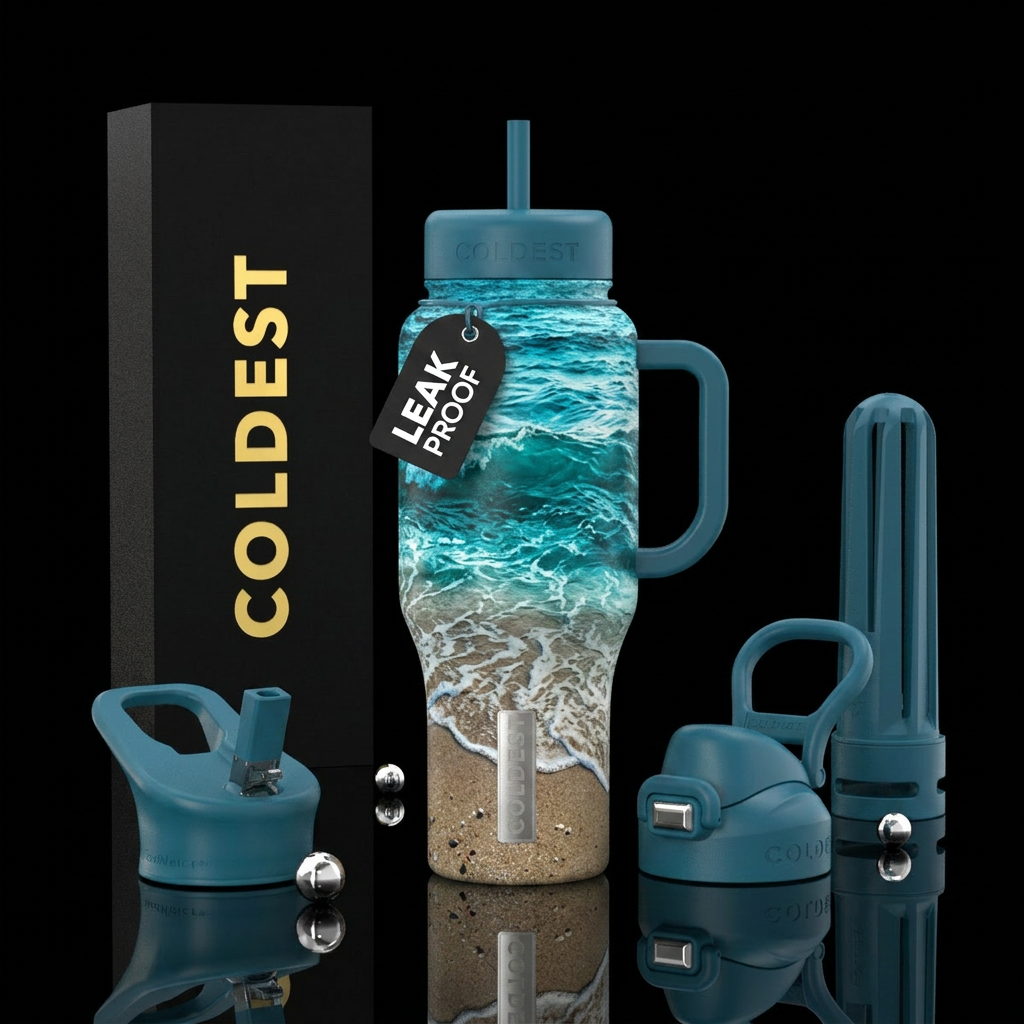 Ocean tide on the sand water bottle design