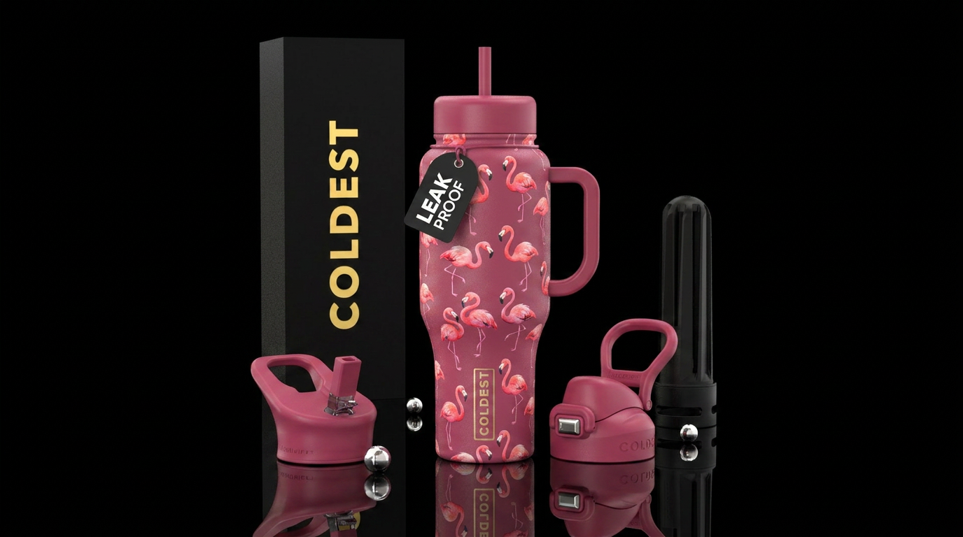 Cute little flamingos water bottle design