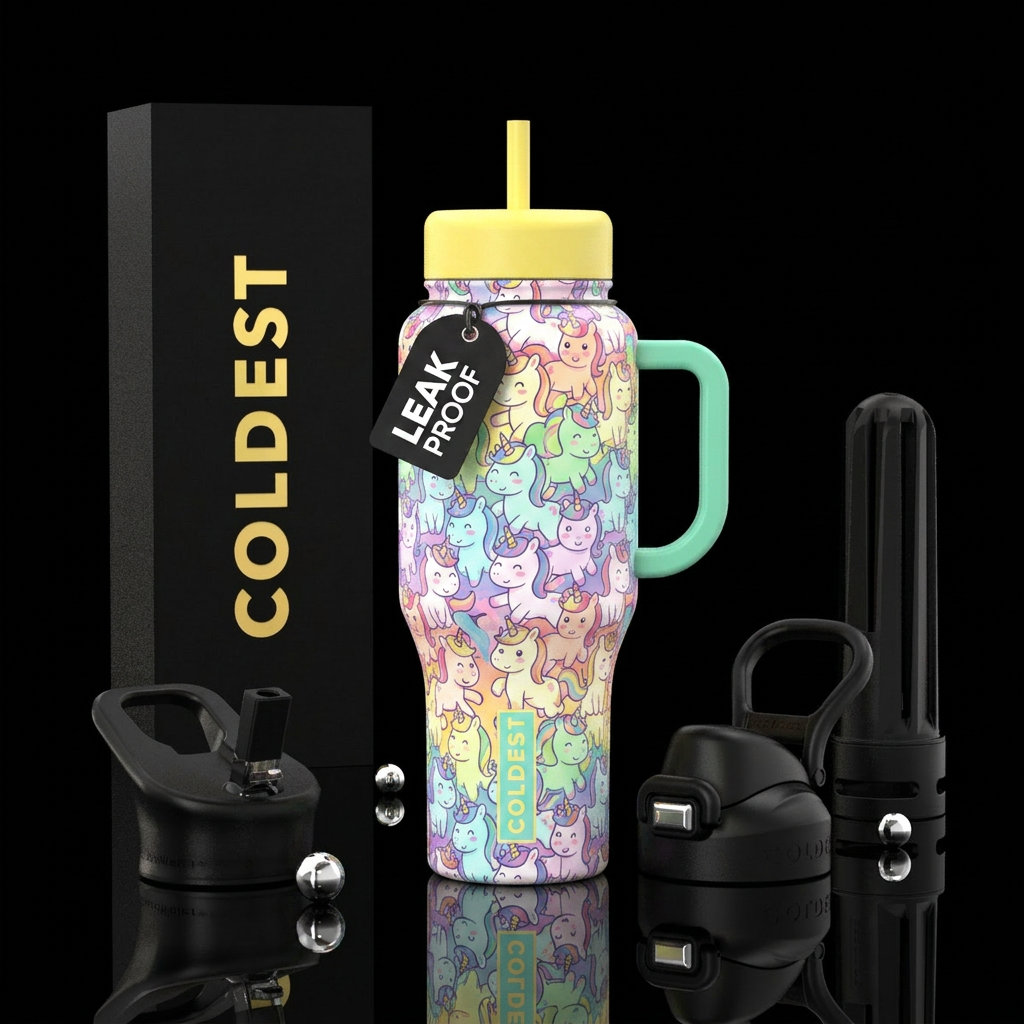 Happy little unicorns water bottle design