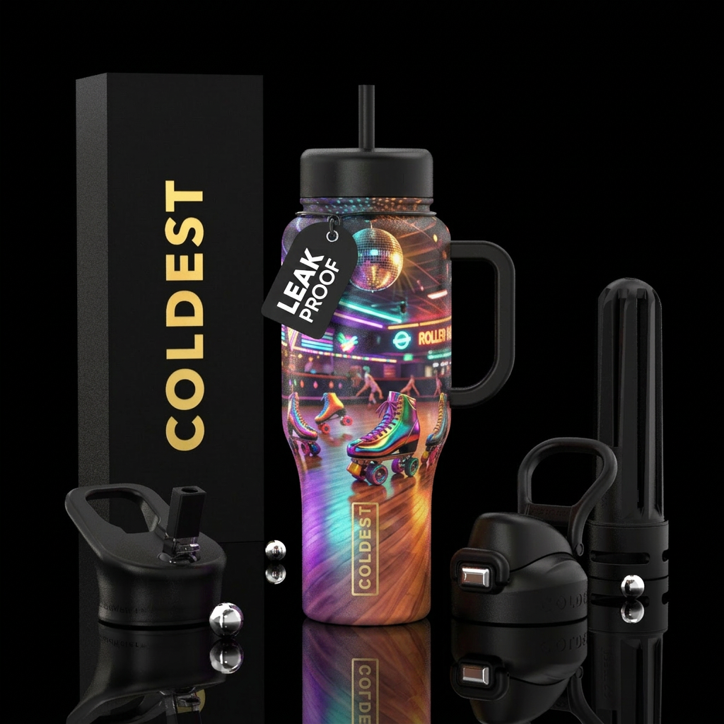 Roller rink water bottle design