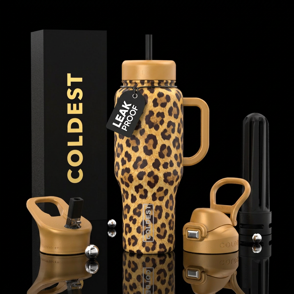 leopard print water bottle design