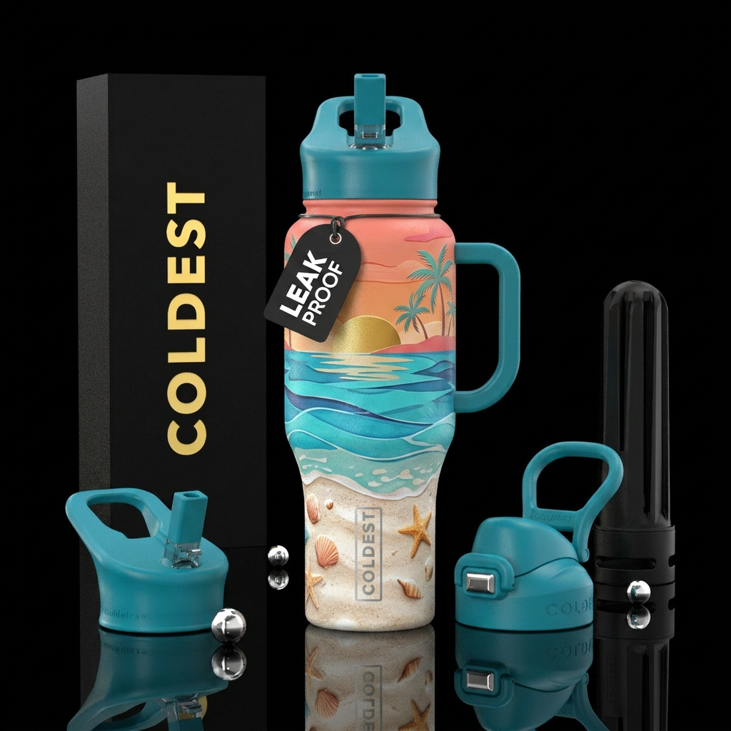 day at the beach water bottle design