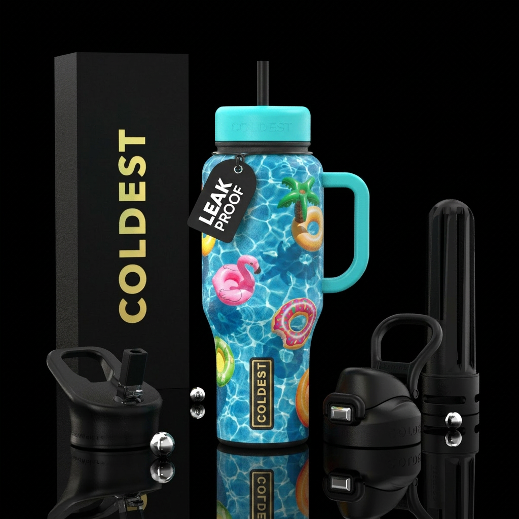 Pool with pool floats in it water bottle design