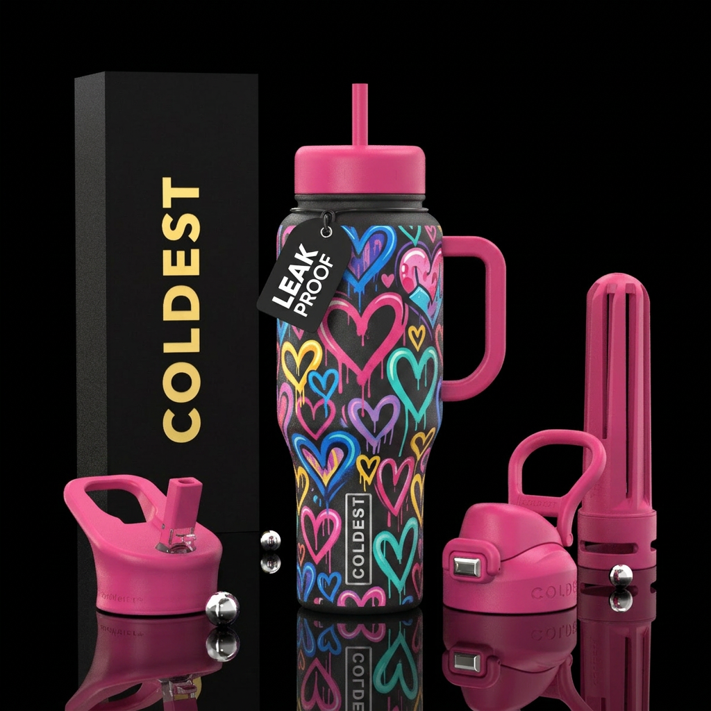 Graffiti hearts water bottle design