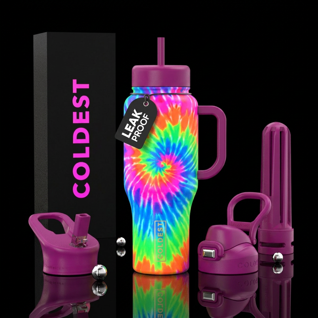neon tie dye water bottle design