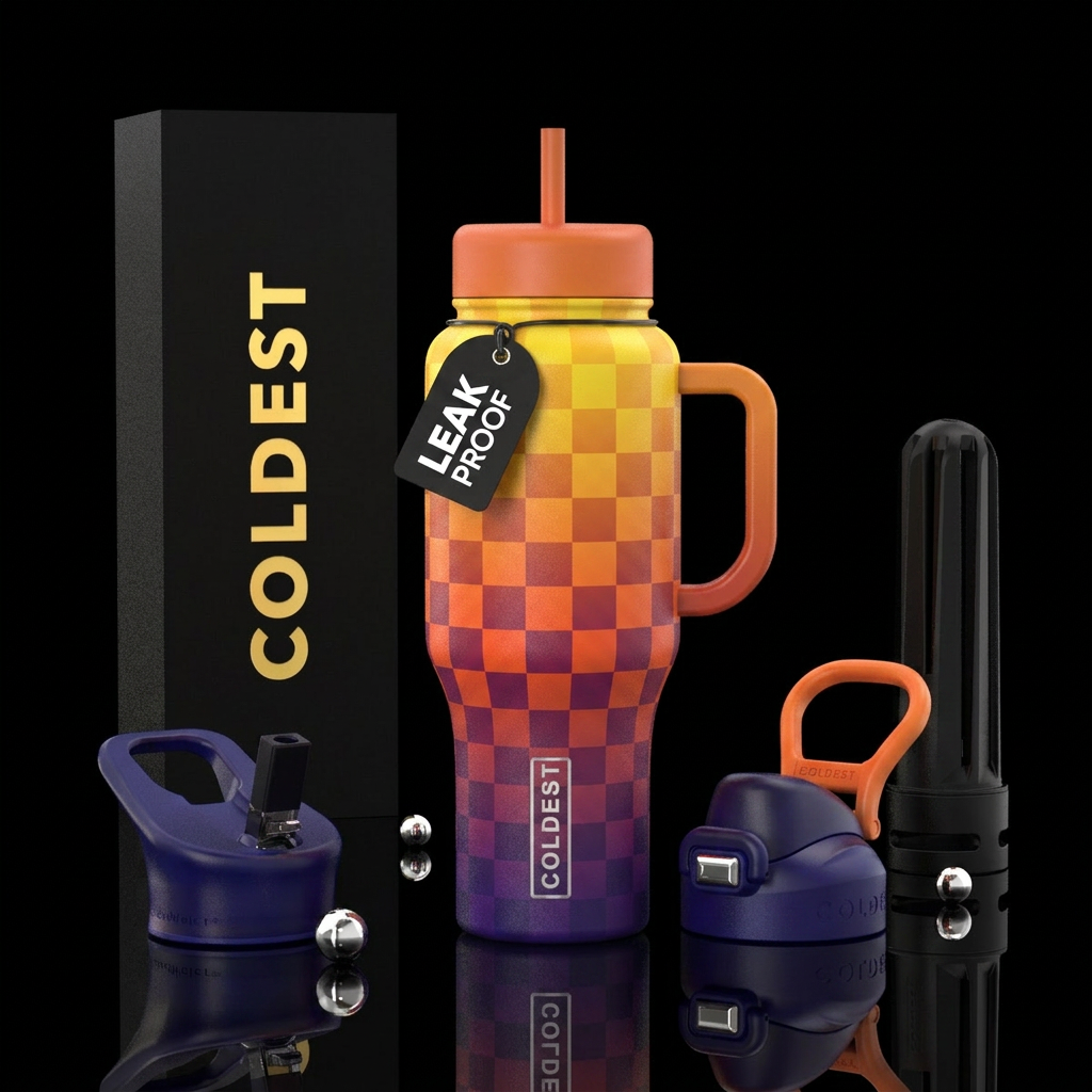 ombre checkered water bottle design