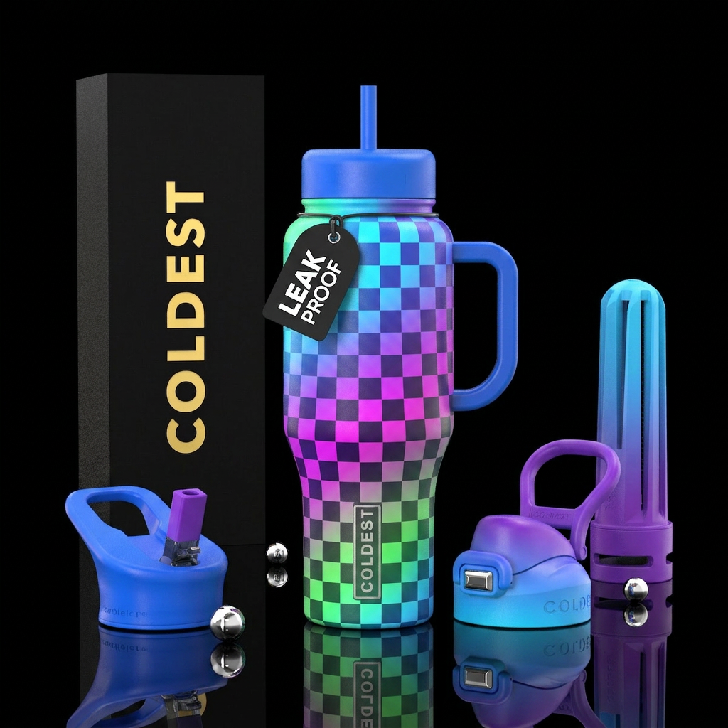 ombre checkered water bottle design