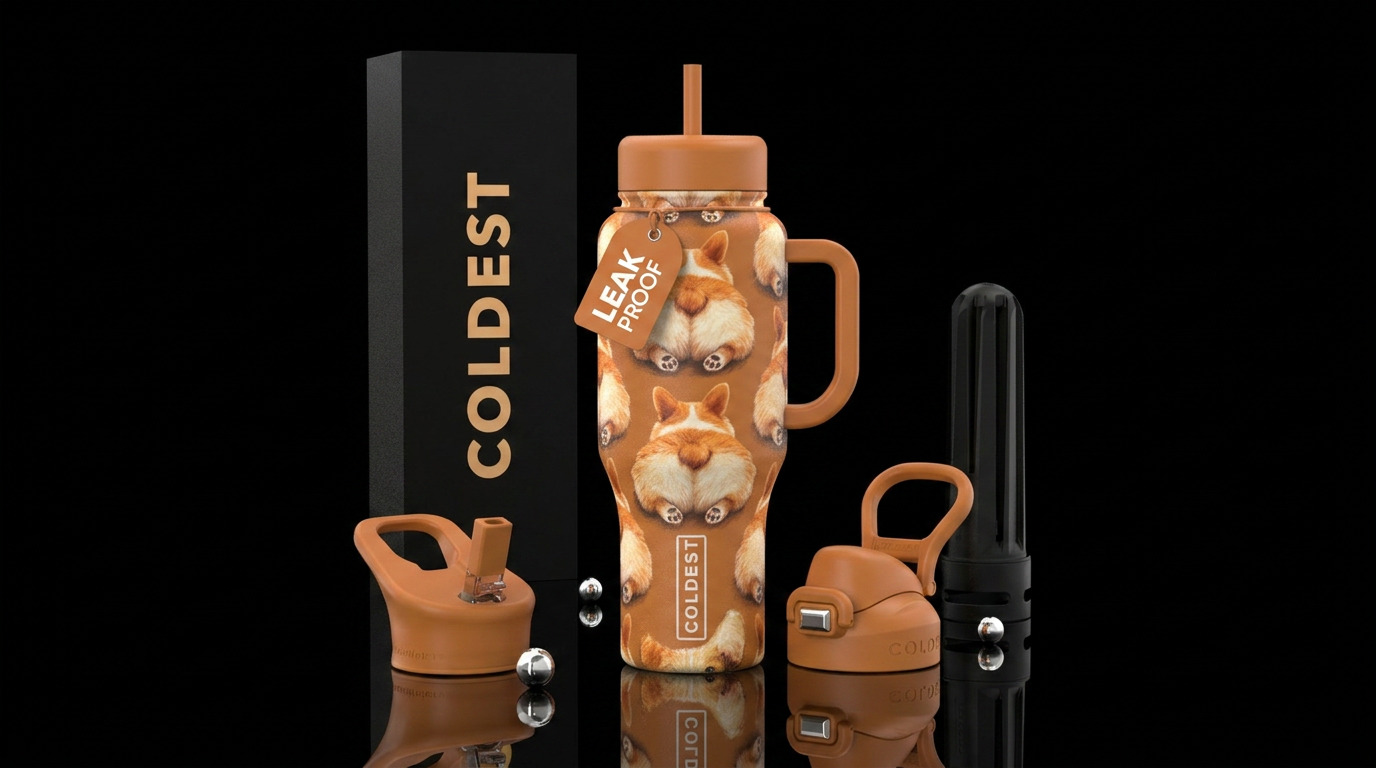 corgi butts water bottle design