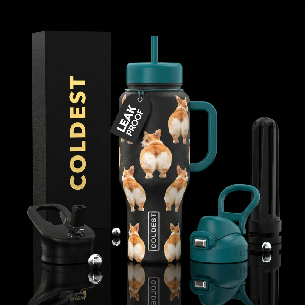 corgi butts water bottle design