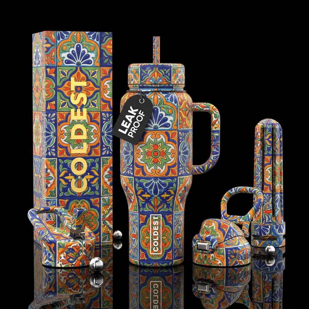 Montijo Talavera Mexican Tile water bottle design