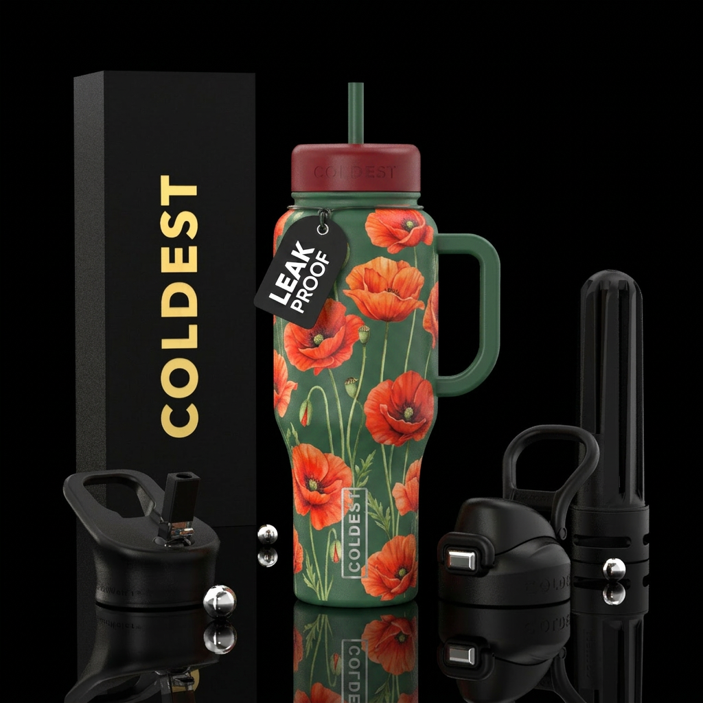poppies water bottle design