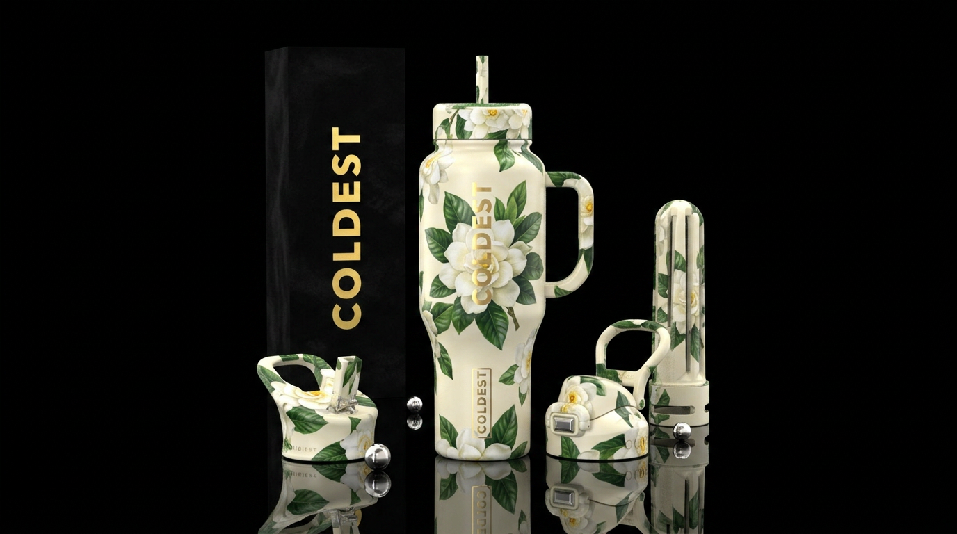 gardenias on a light background water bottle design