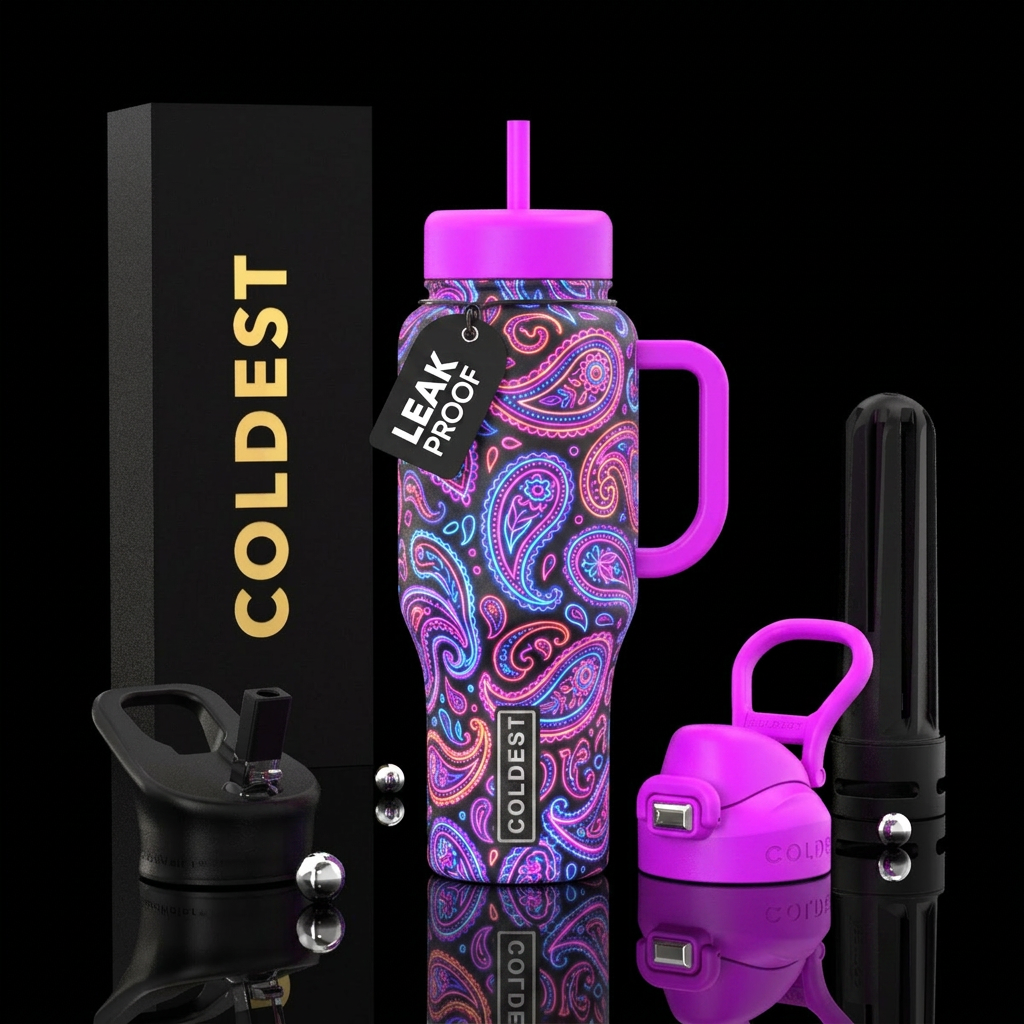 neon paisley water bottle design