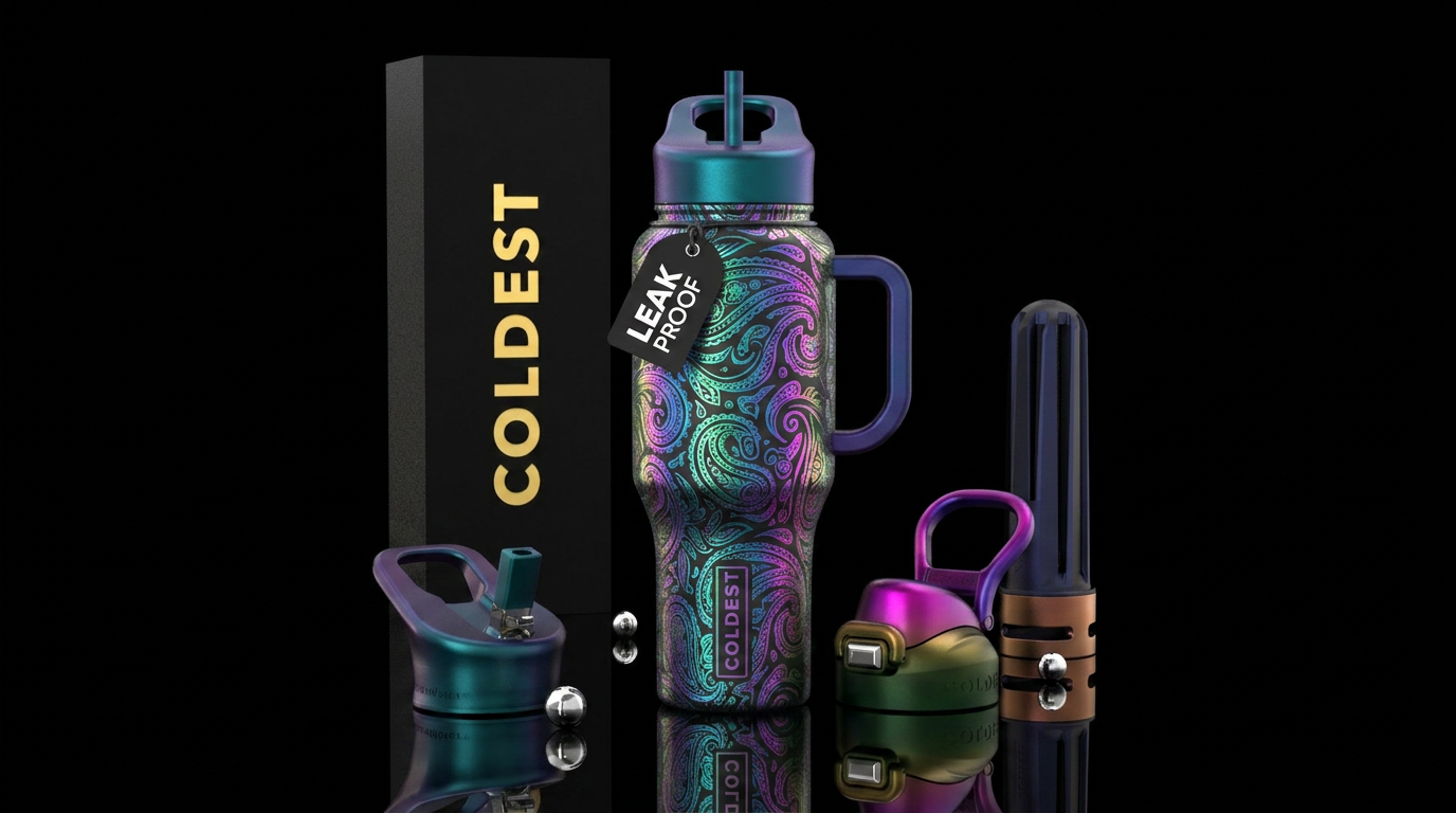 irridescent paisley water bottle design