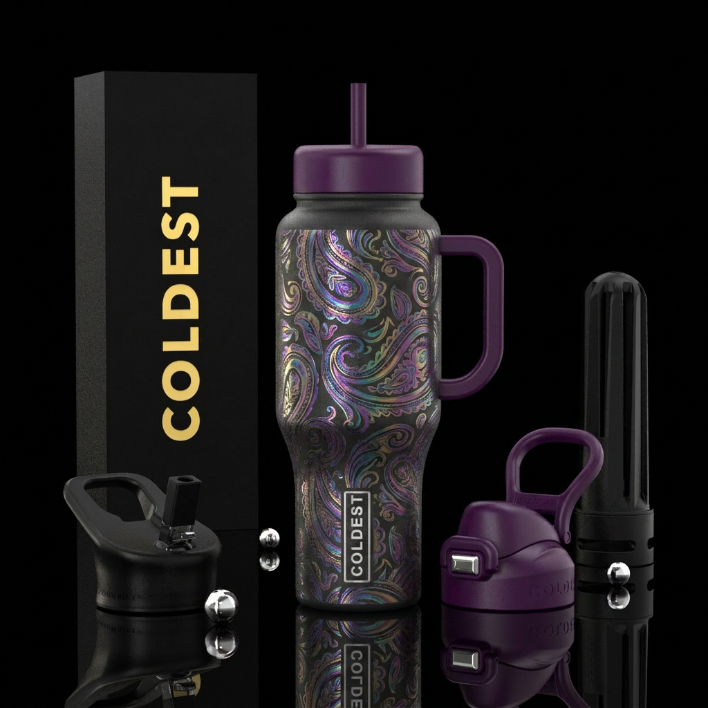 irridescent paisley water bottle design