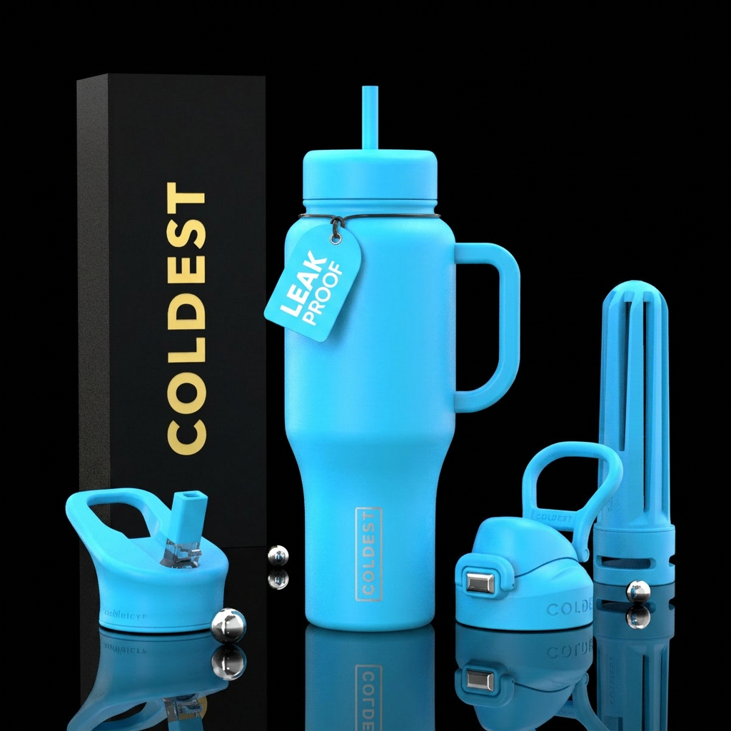 neon blue water bottle design