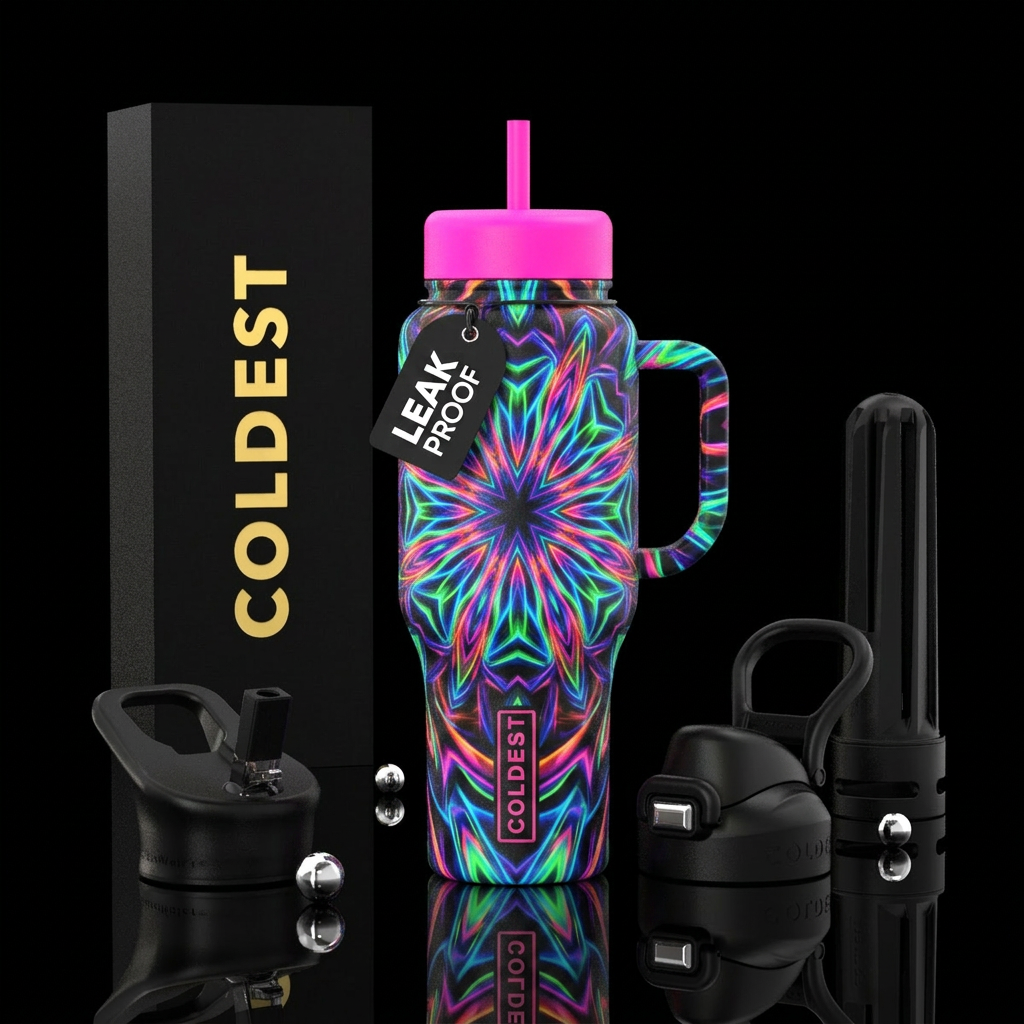neon Kaleidoscope water bottle design