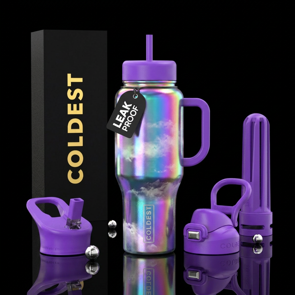 iridescent, clouds water bottle design