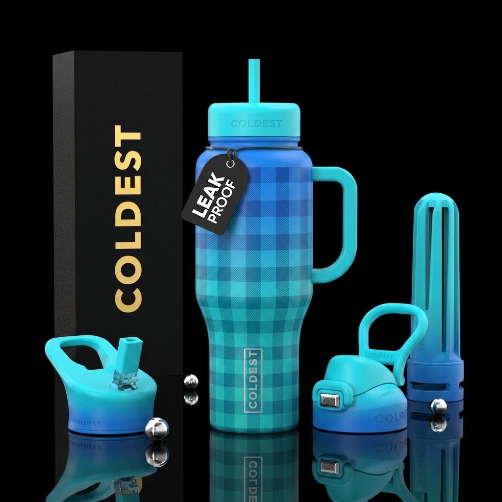 ombre gingham water bottle design