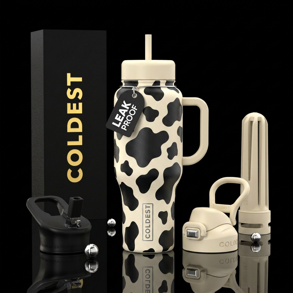 cow print water bottle design