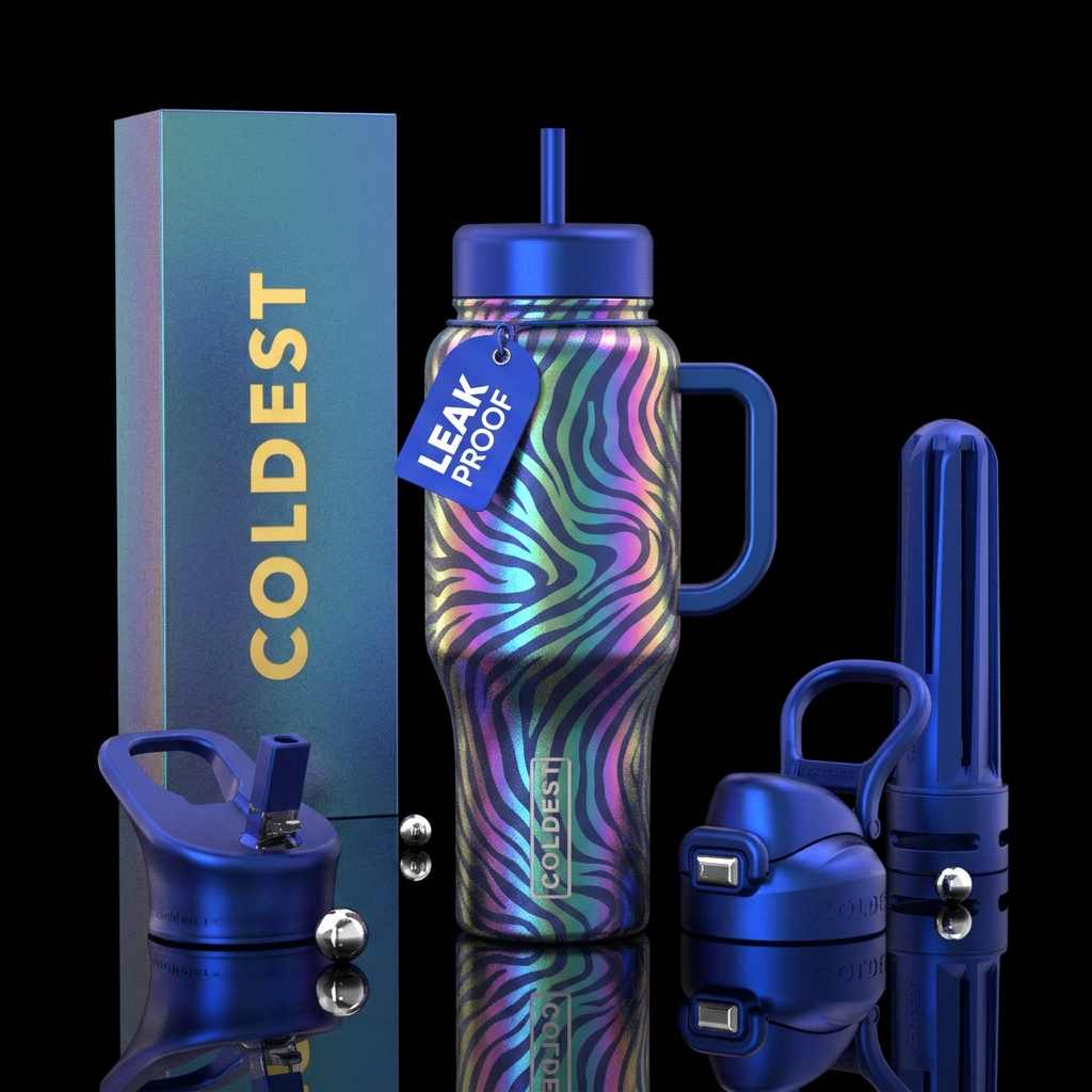 iridescent zebra print water bottle design