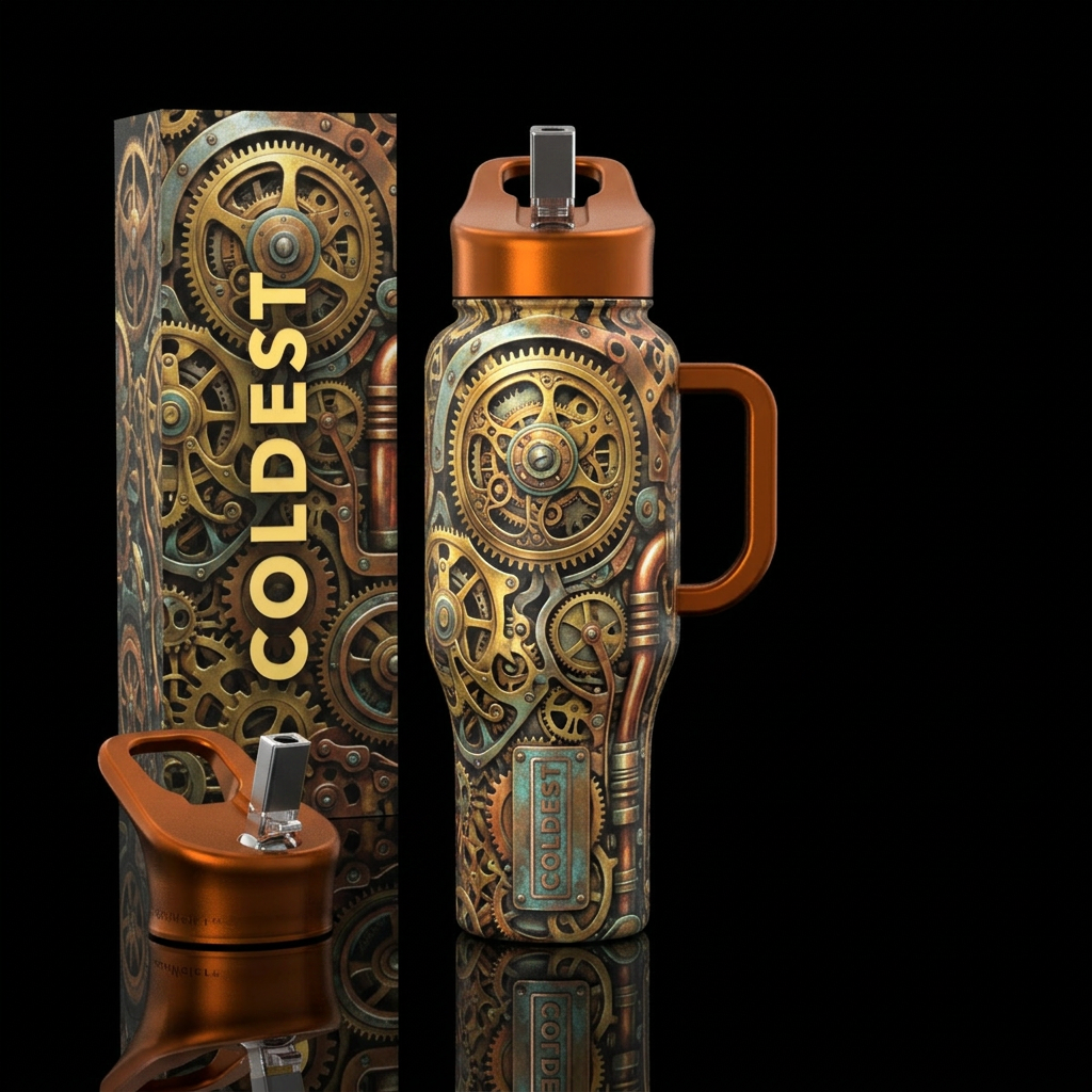 steampunk gears water bottle design