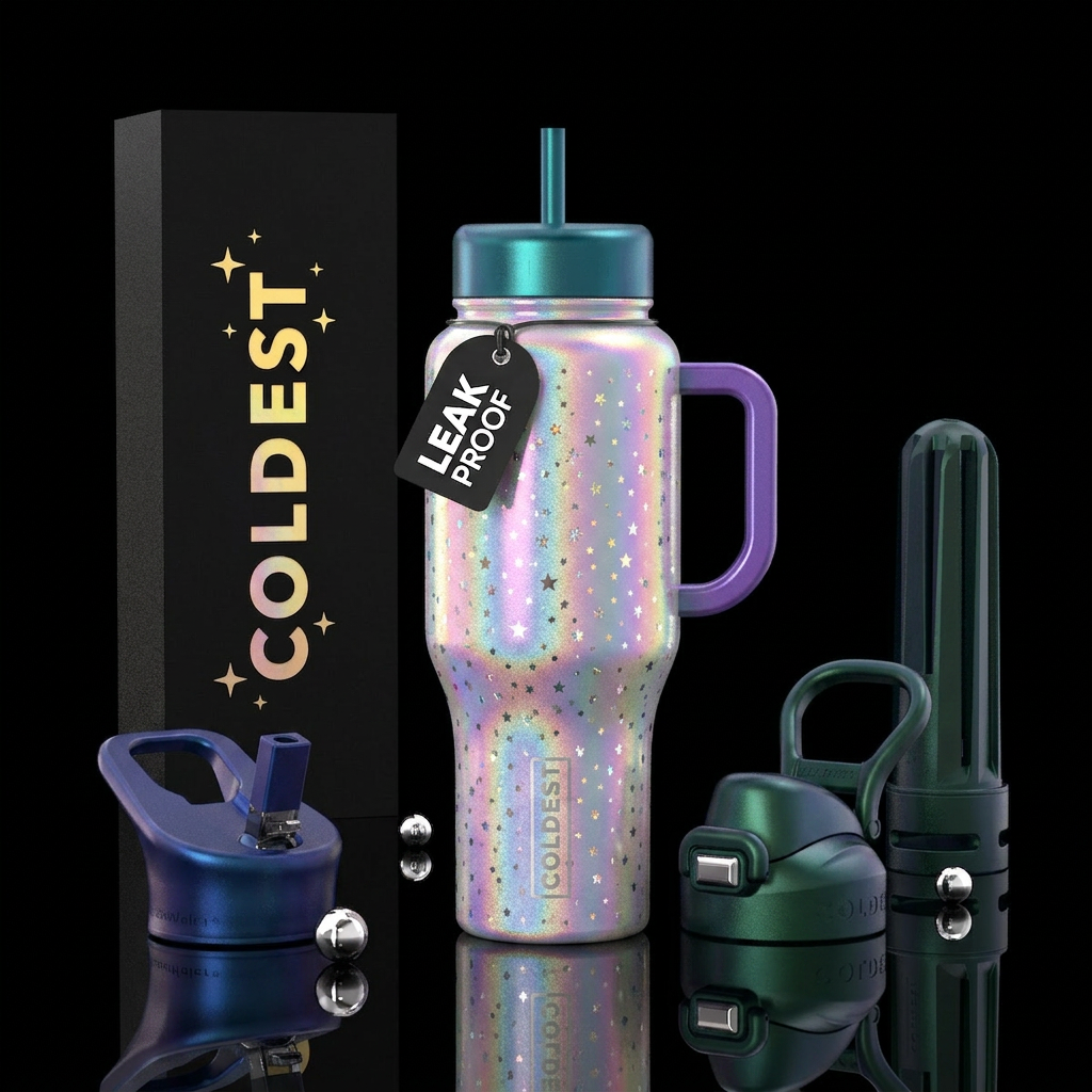pearlescent with stars water bottle design