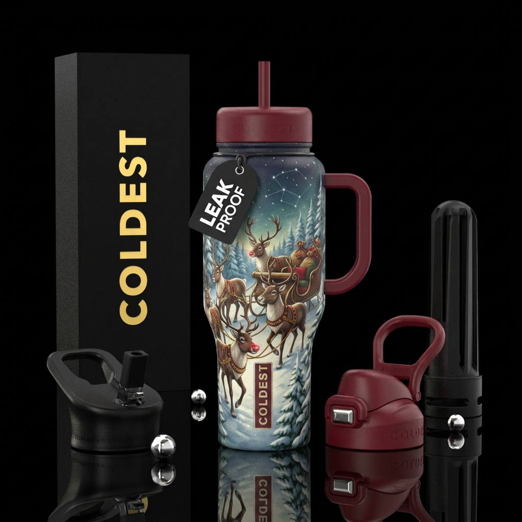 santa's reindeer water bottle design