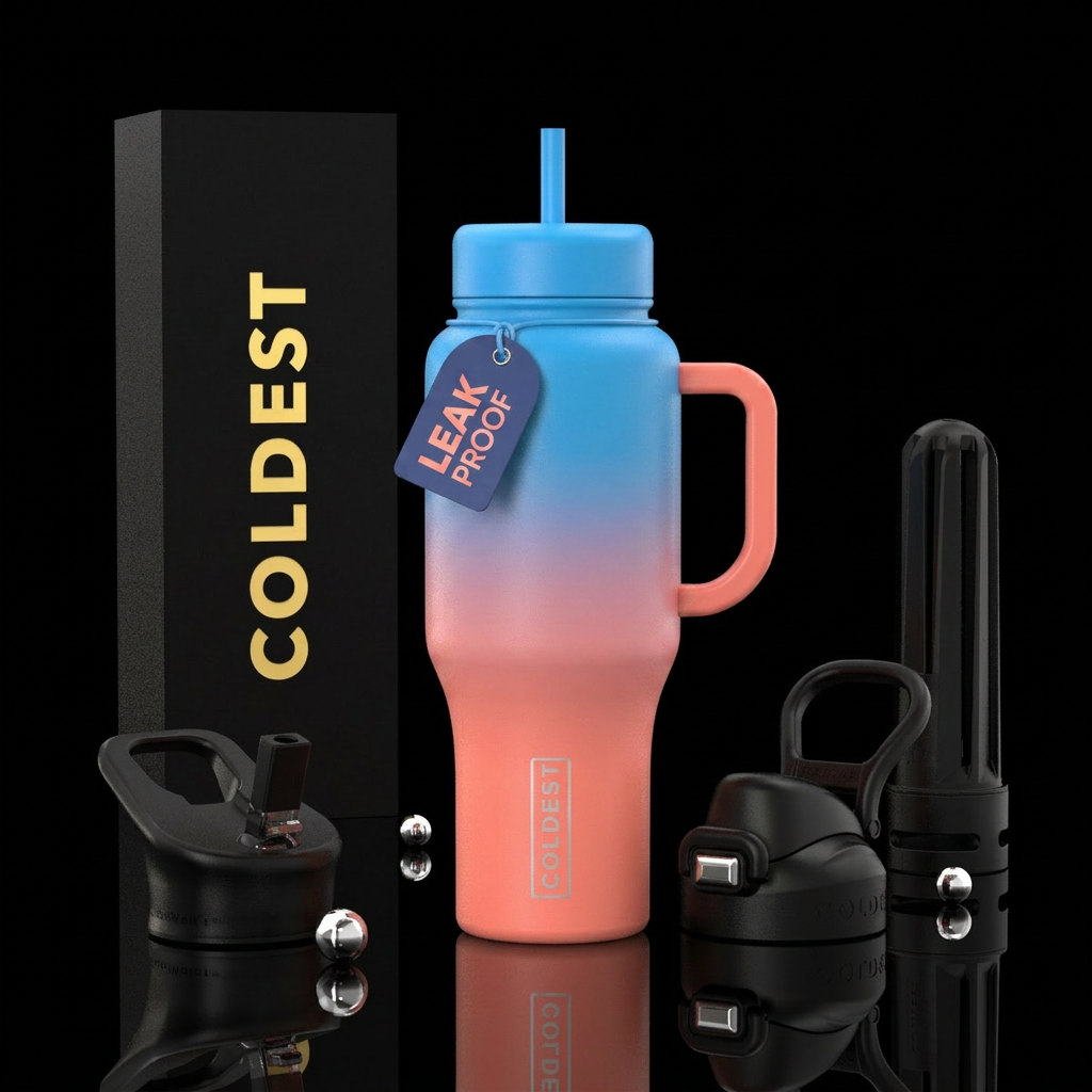 light coral and bright blue ombre water bottle design