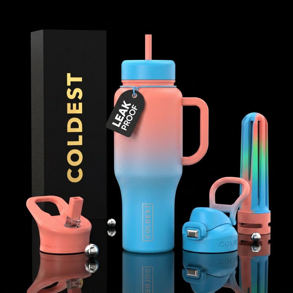 light coral and bright blue ombre water bottle design