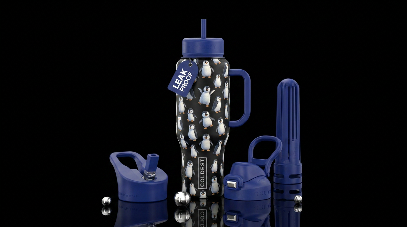 cute little penguins water bottle design