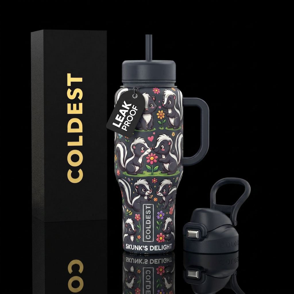 Cute baby skunks water bottle design