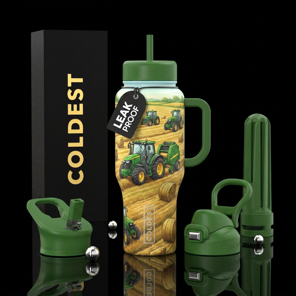 Big Green Tractor water bottle design