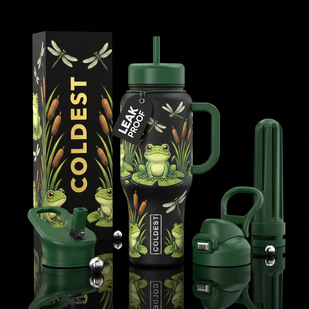 Happy Frogs water bottle design