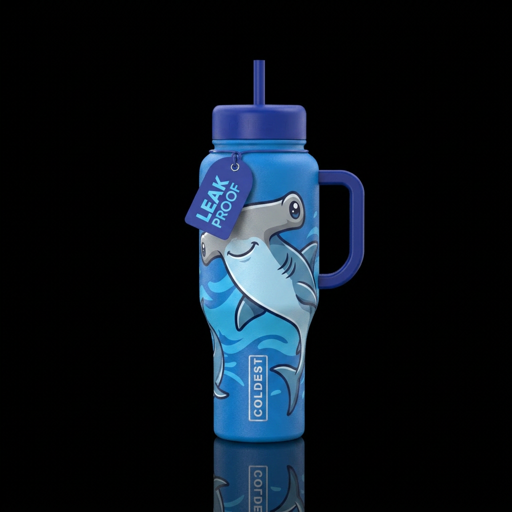 Happy Hammerhead water bottle design