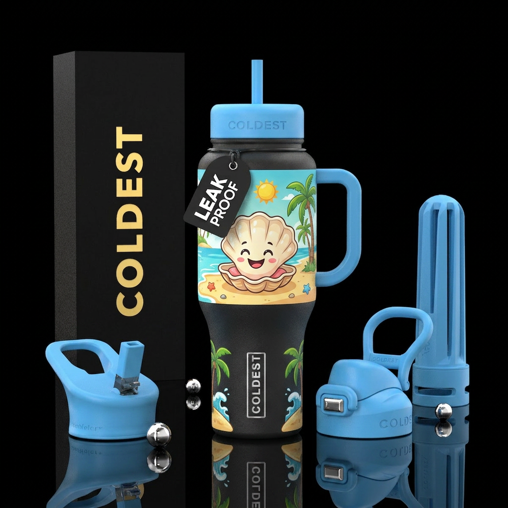 Happy clam water bottle design