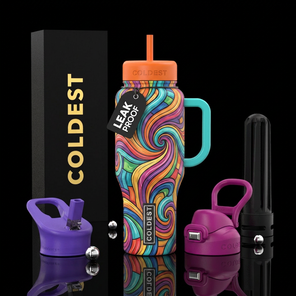 marble, swirls, cartoonish water bottle design
