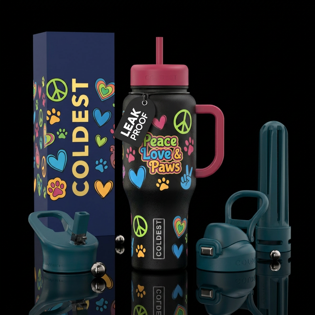 peace love and paws water bottle design