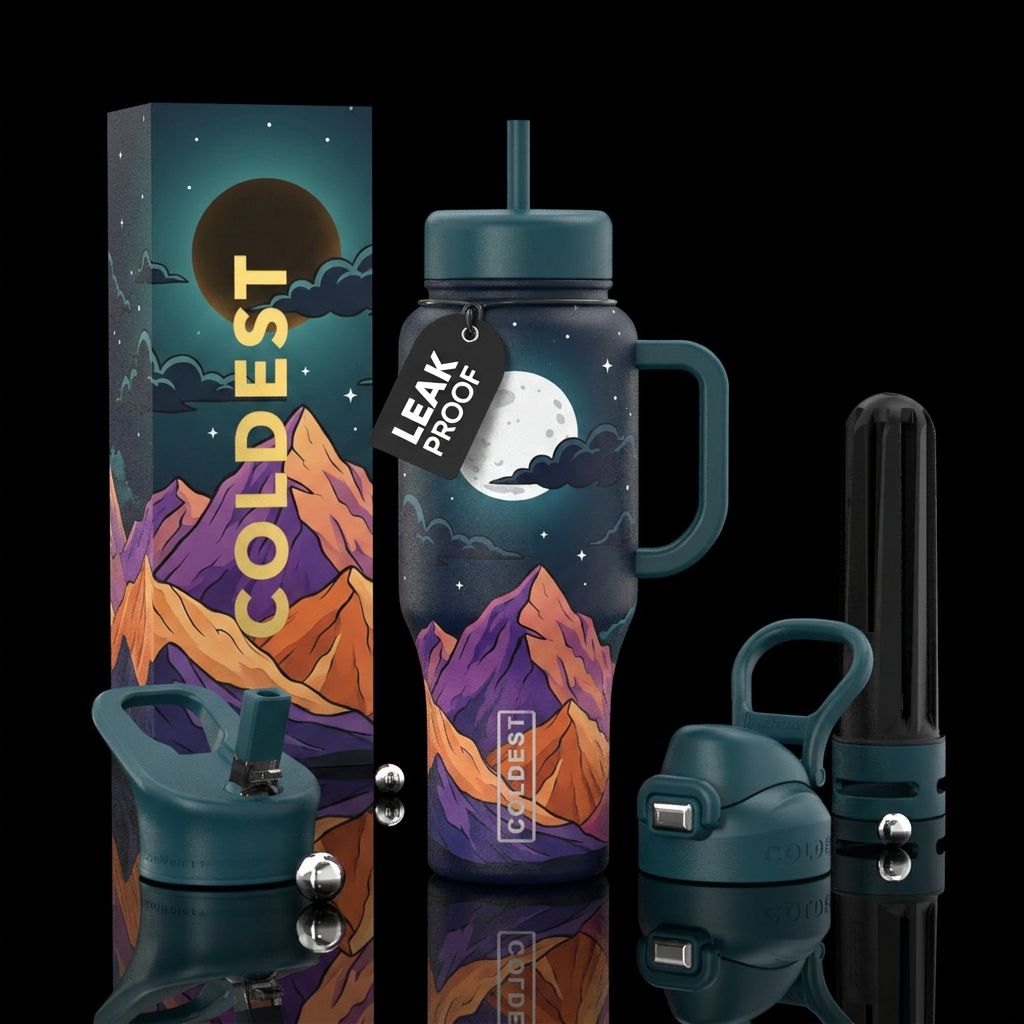 Moon rising water bottle design