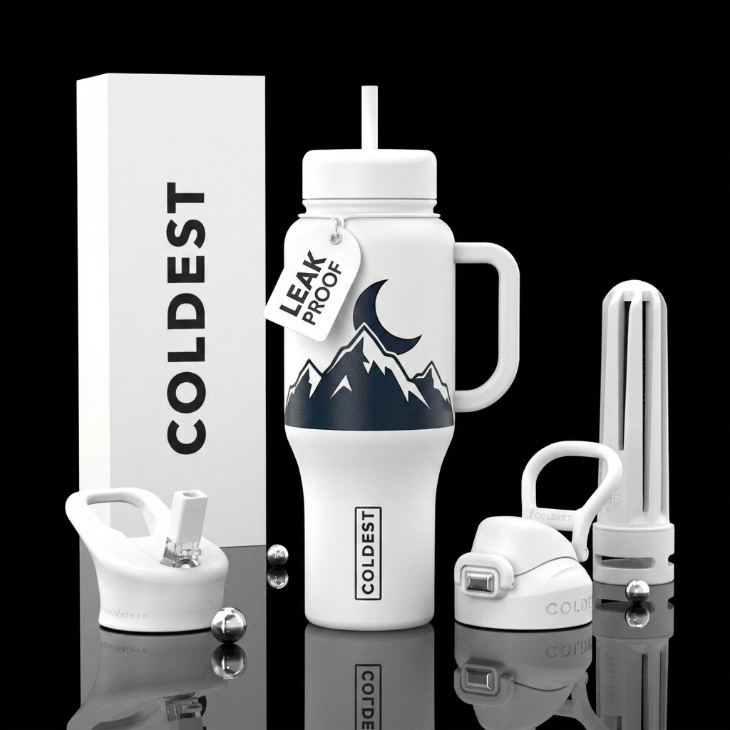 Moon over mountains water bottle design